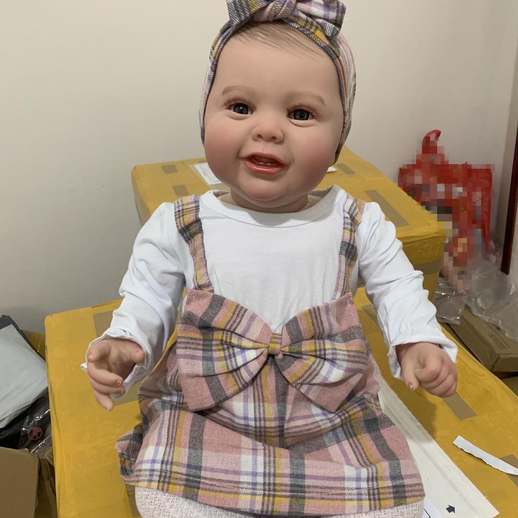 BZDOLL 3D maling hud med vaskulær vene 60 CM myk silikon smilende gjenfødt baby dukke leketøy for jente fet prinsesse småbarn bursdagsgave