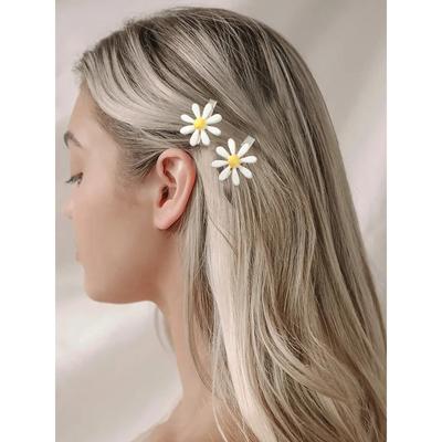 2 Stück/Set Blume Haarnadel Gelb Kleine Haarspange für Frauen Sommer Süße Haarspange Mode Reise Foto Haaraccessoires Styling