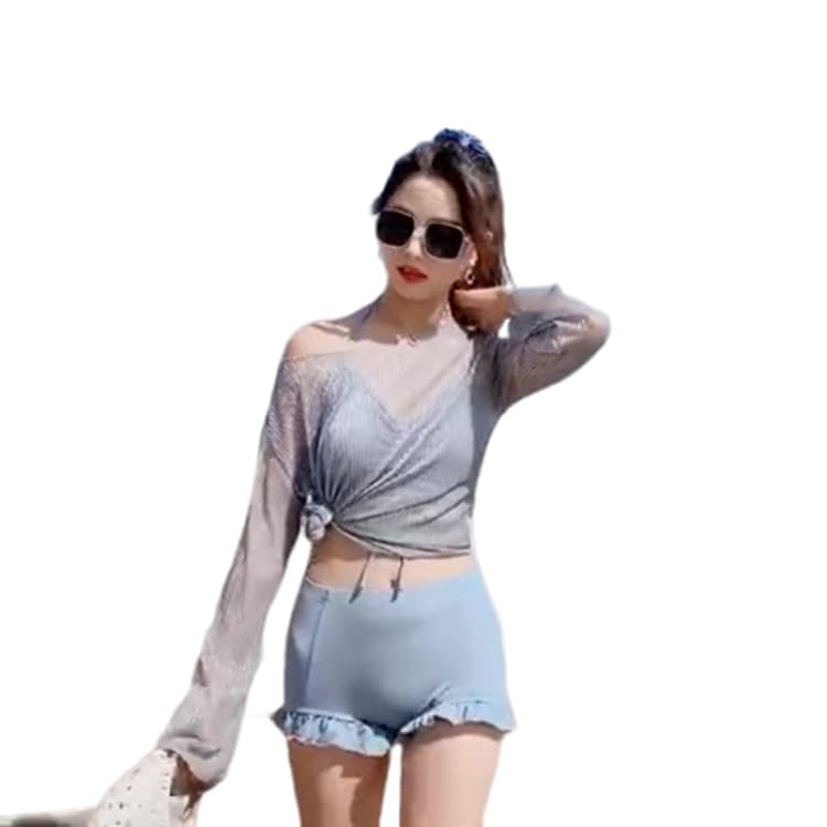 Korean Separate UV Sun Protection [88flix] See-Through Swimsuit, 3-Piece Set, Figure-Facing, Protection, (Size M)