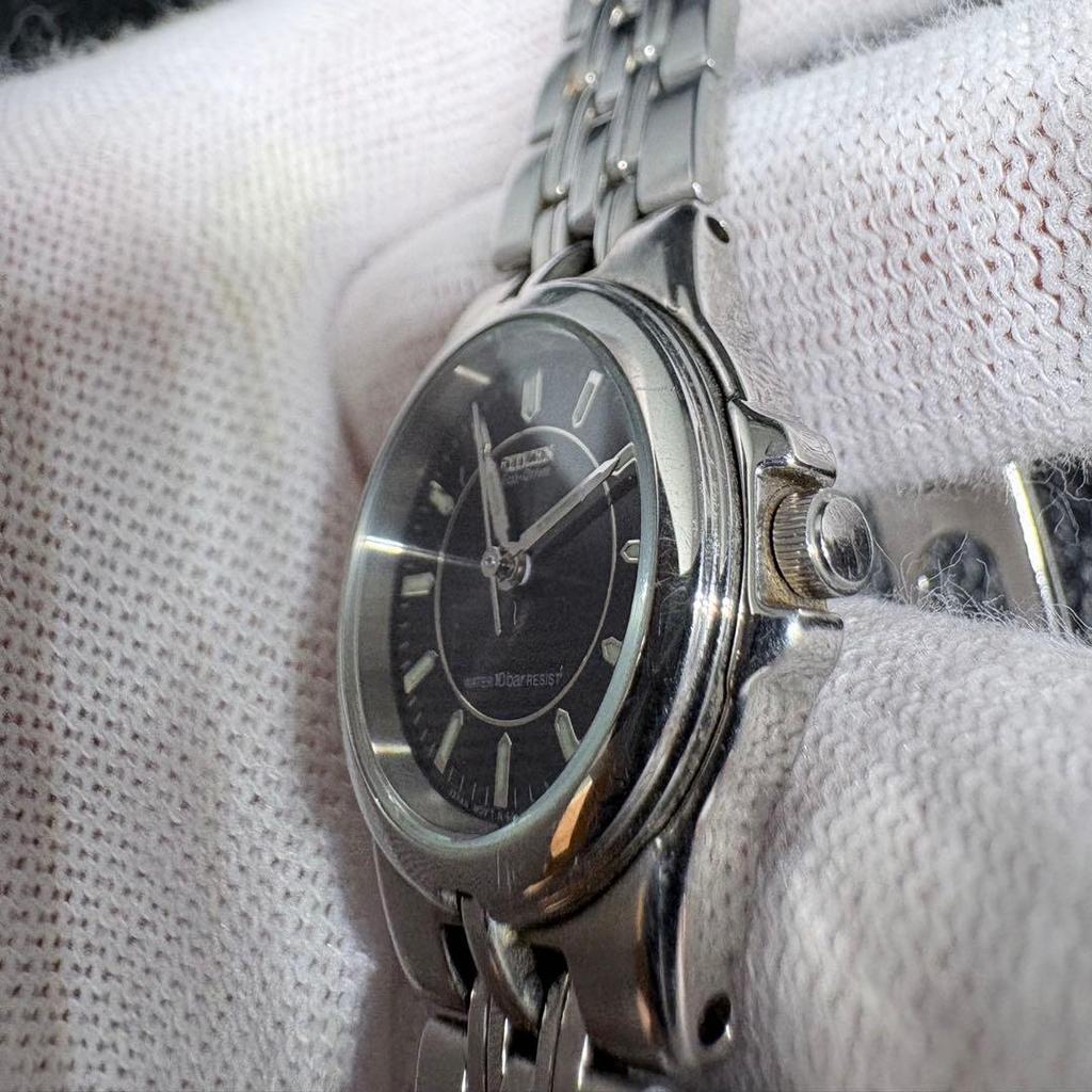 Used CITIZEN Eco Drive 10 ATM Water Resistant Working Product Black Watch Ladies