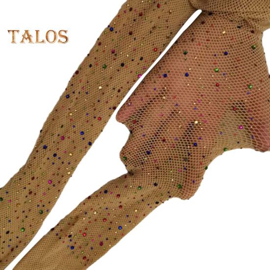 Women Sexy Pantyhose Shiny Rhinestone High Elasticity Anti-slip Ultrathin See-through Hollow Out Fishnet Soft Skinny Party Club Pantyhose