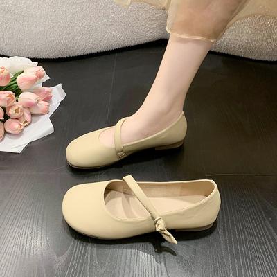 Moda 2024 Feminino Verão e Outono Novo Casual Retro Fundo Plano Boca Rasa Sapatos Únicos Cabeça Quadrada Sapatos Mary Jane