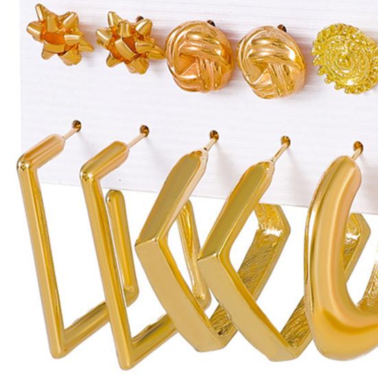 Yousheng 6 Pairs Women Hoop Earrings Simple Geometric C-shaped Twisted Faux Pearl Assorted Earrings Fashion Accessories Gift