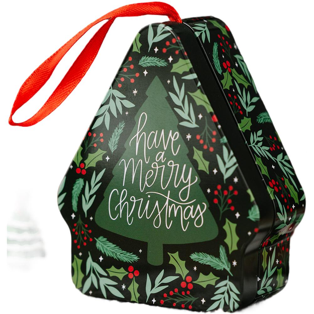 

Tinplate Present Box with Handle and Polygon Design Featuring Festive Cartoon Print for Christmas Storage and Decor Use