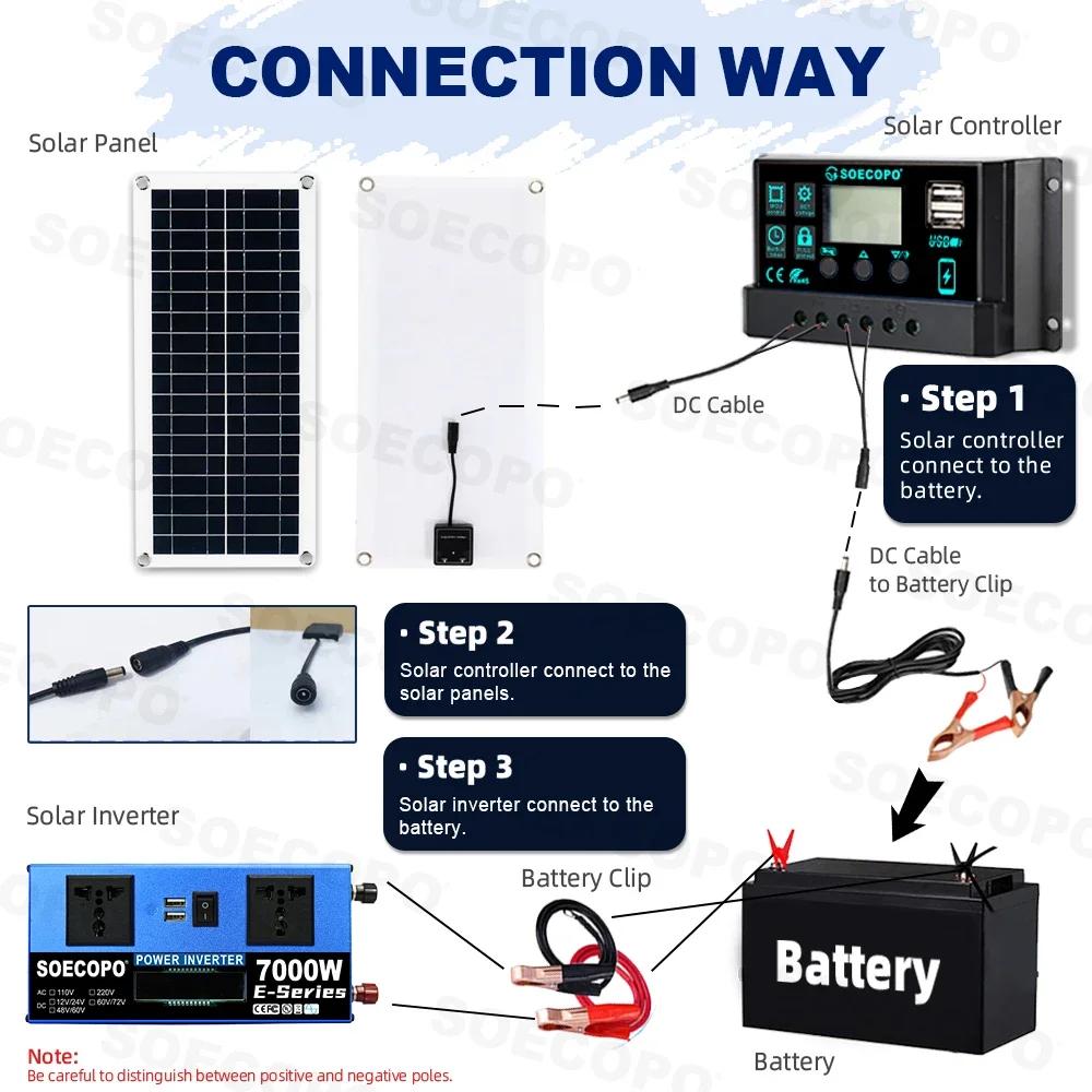 7000W Home/Camping Backup Solar Power System Complete Kit Dual12V24V To 110V/220V 100A Controller 200W Panel Off-Grid System