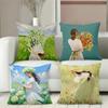 Four Pillow Covers With Girl And Flower Pattern Polyester Pillowcase, Sofa Decorative Cushion Cov Headboard Pillow