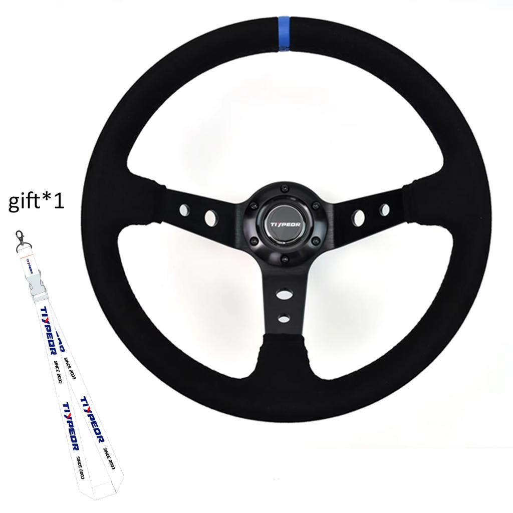 TIYPEOR 350mm Suede Steering Wheel Black Deep 90mm Steering Wheel