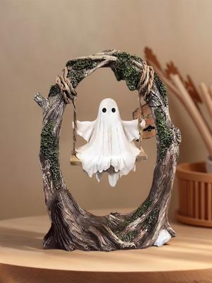 Swinging Ghost Ornament Resin Cute Spooky Halloween Figurine Multi-Purpose Small Ghost Figurine for Indoor Outdoor Porch