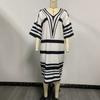 2026 Amazon Summer New Printed Stripe Fashion Casual Loose Versatile V-Neck Dress