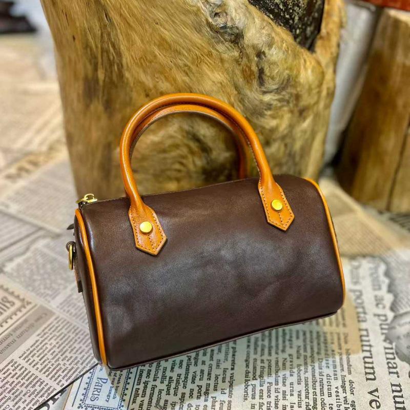 

2025 Винтажная ручной работы кожа растительного дубления кроссбоди сумка-бостон - Женская сумка из коровьей кожи высшего слоя 22*13*11 cm кофейный