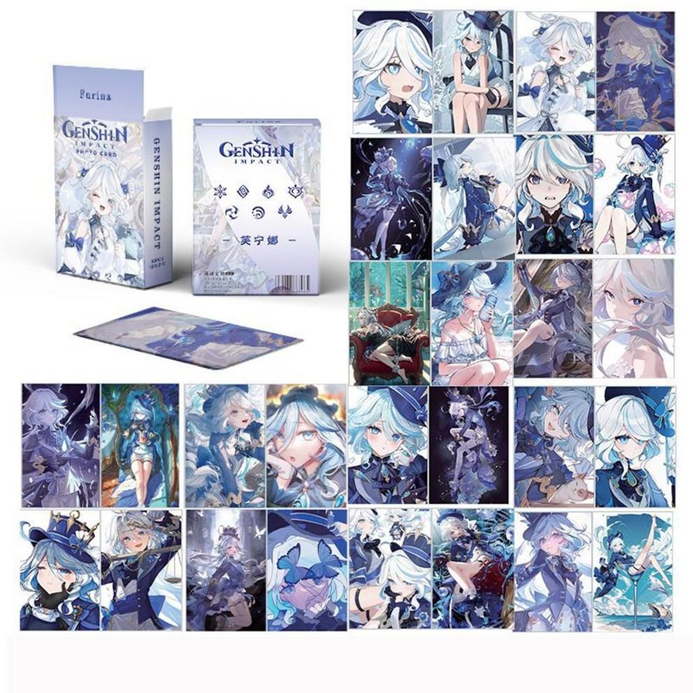 Collectible Card Laser LOMO Card 50 Cute Character Genshin Impact Goods High-Quality Double-Sided Lomo Card + Card Sleeve, Fontaine-Purina, 1 Piece