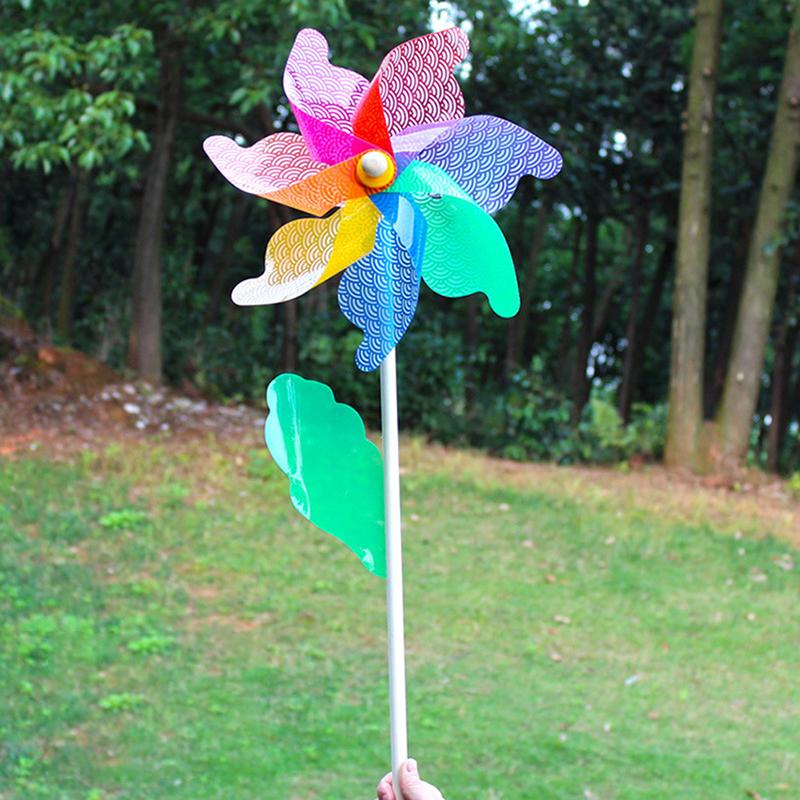 Beautiful 32Cm Wood Garden Yard Party Windmill Wind Spinner Ornament Decoration