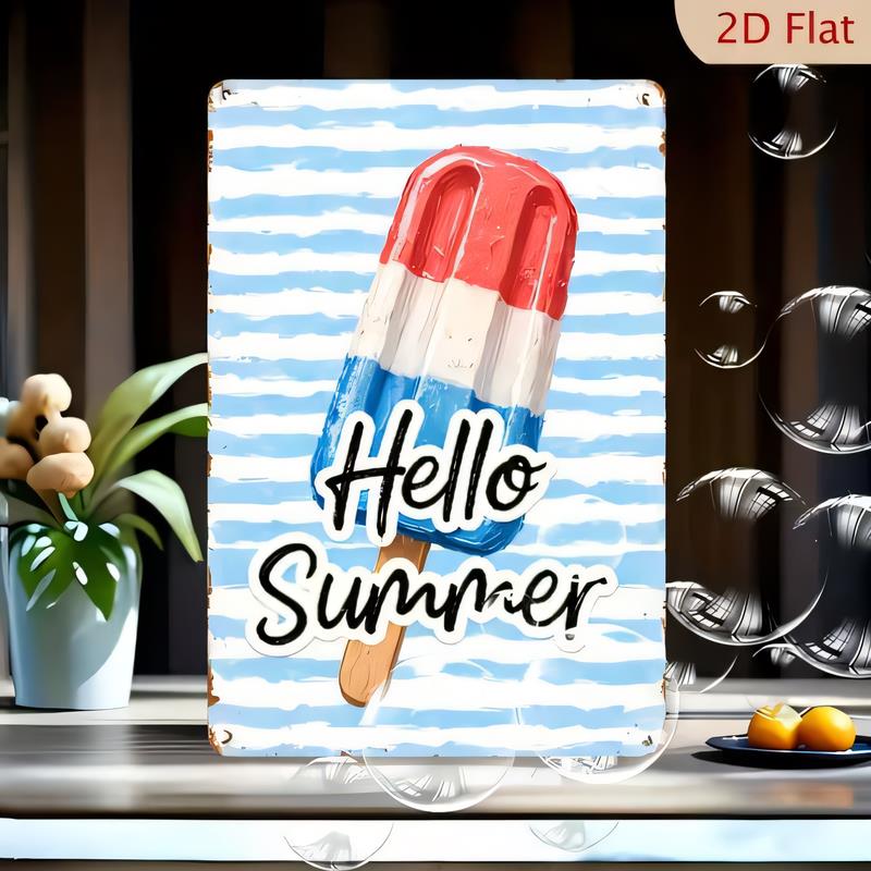 Tin Sign Hello Summer Beach Ice Cream Lollipop Vintage Metal Poster Wall Decor for Home Bar Cafe Garden Party Gift Retro