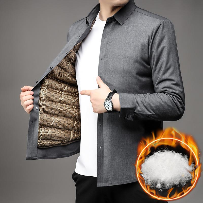 Nowa jesień i zima Plus aksamitna czarna złota gęsia puchowa ciepła kardigan męska koszula gruby tata zimowy płaszcz kurtka puchowa