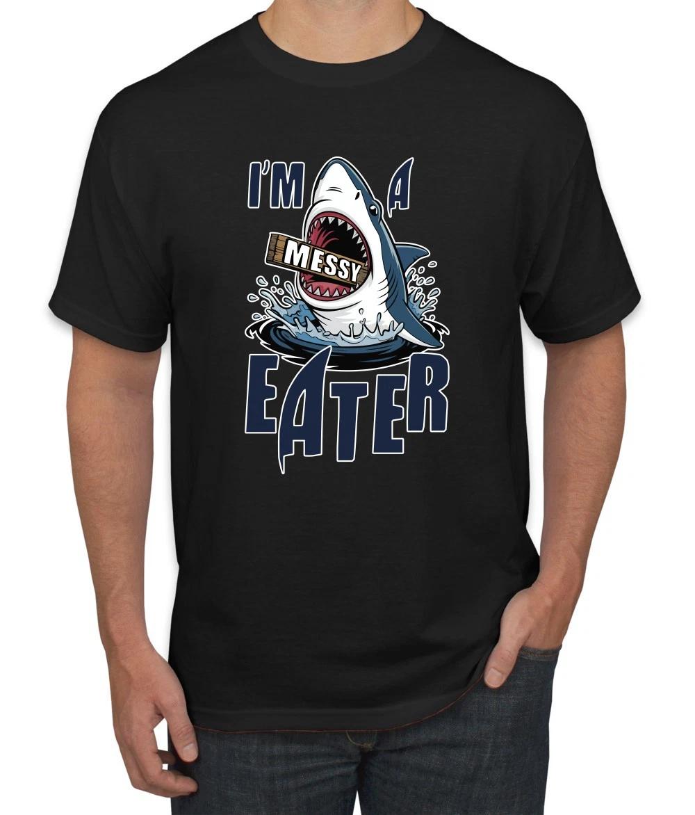 I’m a Messy Eater Shark Cartoon Ocean Food Funny Men s T- Shirt 3XL