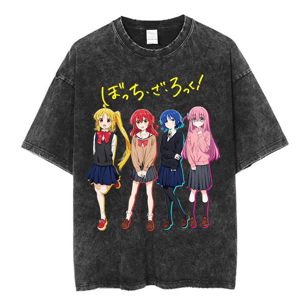 Vintage Washed Bocchi The Rock Ijichi Nijika Yamada Ryo Gotoh Hitori Kita Ikuyo Tshirt Kessoku Band Print T-shirt Men Women Tees