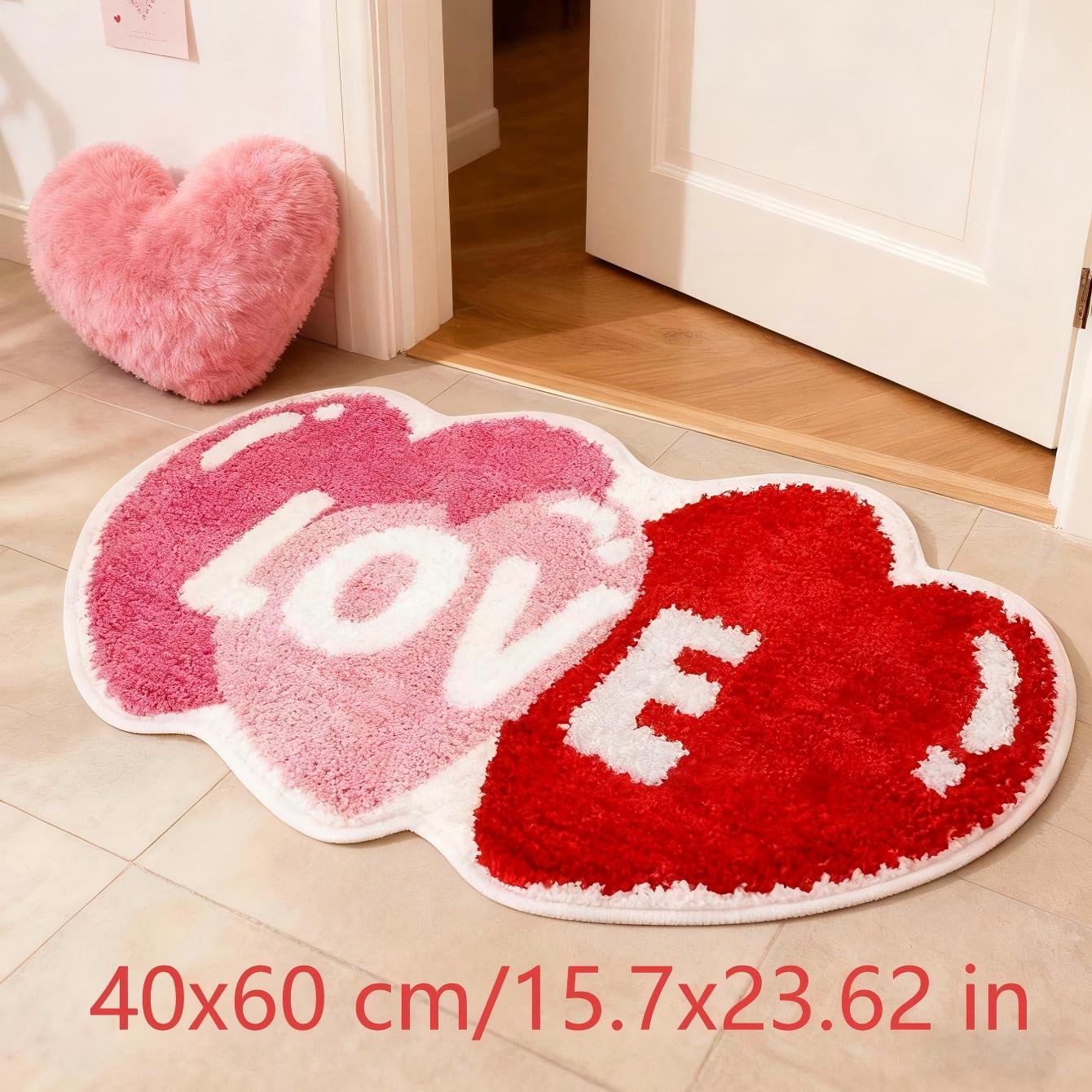 

1PC Valentine s Day Heart-shaped Floor Mat - Soft, anti-slip, with red and pink heart-shaped patterns and the word LOVE