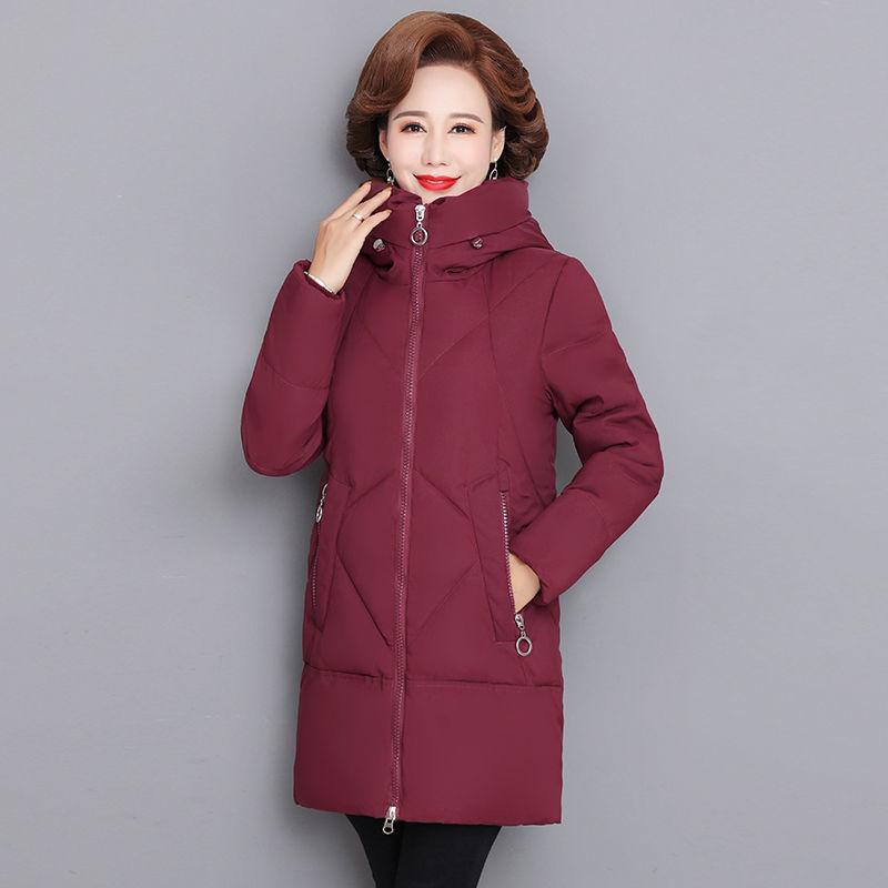 Women's Winter Jacket Middle-aged Mother New Cotton Padded Jacket Autumn Winter Long Hooded Warm Parka