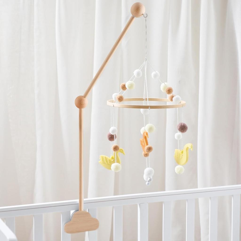 Cot Mobile Arm 27.17inch Wooden Cloud Design Detachable Baby Mobile Hanger Height Adjustable Cute Crib Mobile Arm for Bed Bell Wind Chimes Baby