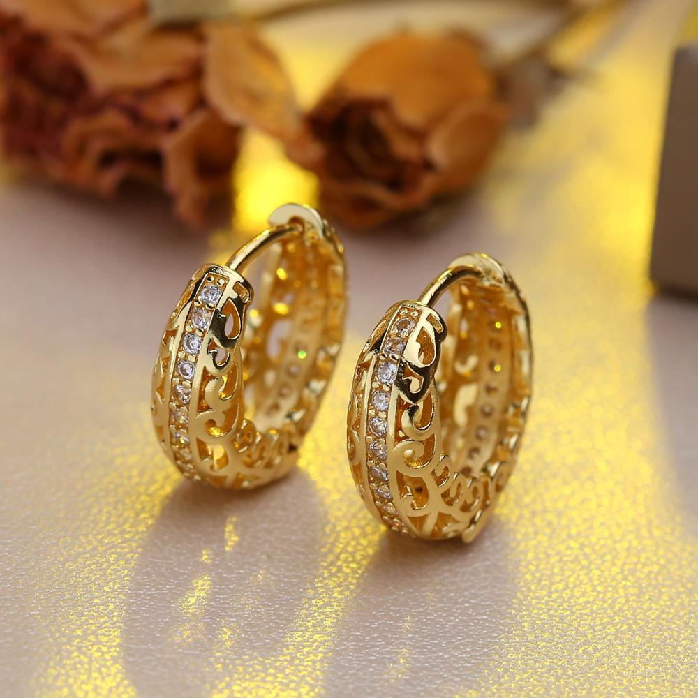 Hollow Geometry Round Earrings Fashion Cubic Zirconia Stud Earrings For Women Clip Earrings Party Jewelry