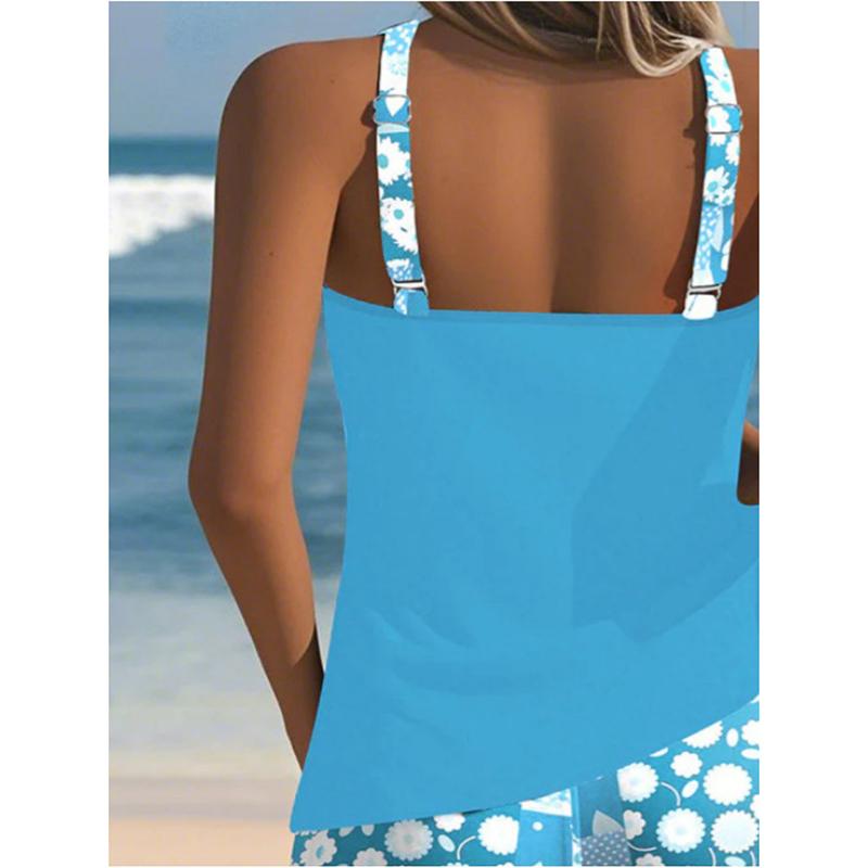 Set Bikini da Donna Costumi da Bagno Stampati Floreali Canotte Semplici Senza Maniche Due Pezzi Costumi da Bagno Femminili Moda Estiva Abbigliamento da Spiaggia