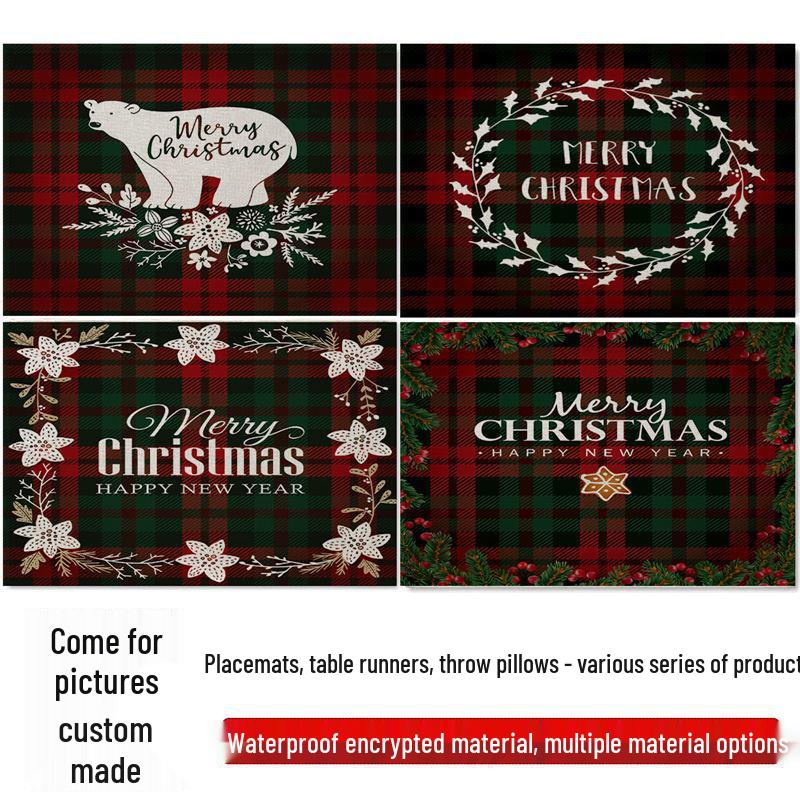 Waterproof Christmas Floral Linen Table Mat & Napkin Set 46*31 cm