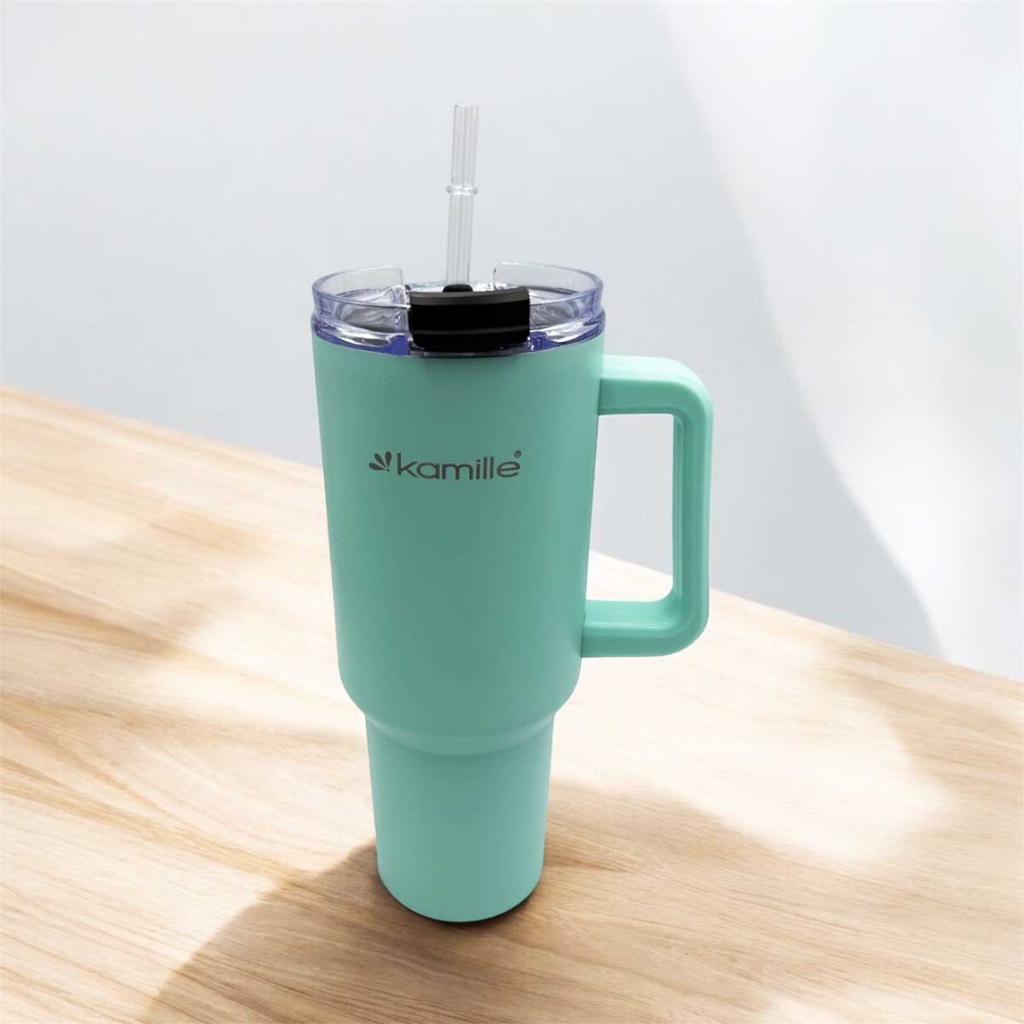 STEEL THERMAL MUG 1200ml WITH HANDLE AND STRAW KM-2175