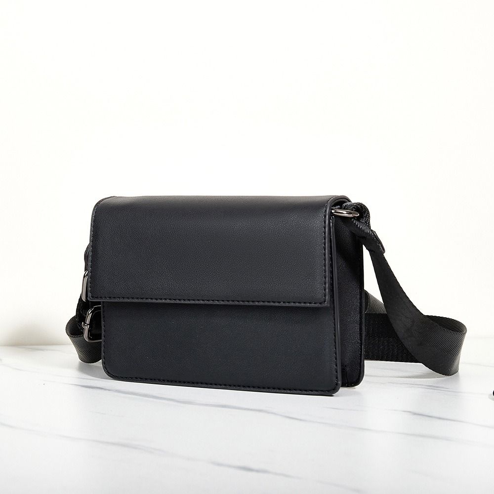 Black Men's Messenger Bag Large Capacity Rectangular Shoulder Bag Simple Male Crossbody Bag  Daily