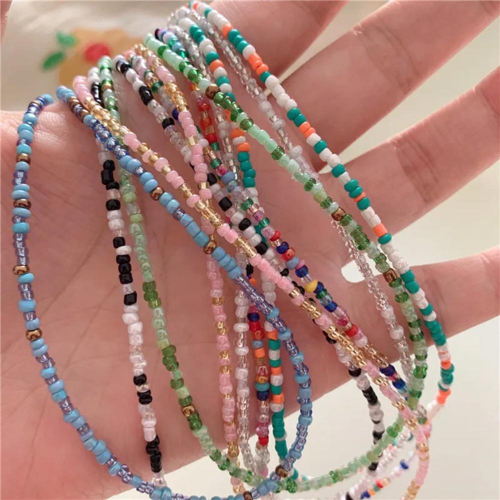 New Bohemia Handmade Rainbow Seed Beads Simple Strand Choker Necklace Women Collar Charm Colorful Femme Chains boho Jewelry Gift