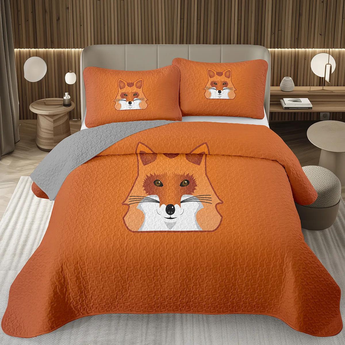 

3D Fox Bedspread Set Woodland Animal Quilt Set for Kids Boys Girls, Lovely Fox Wildlife Bedding Set Twin Full Queen King Size 135x200cm