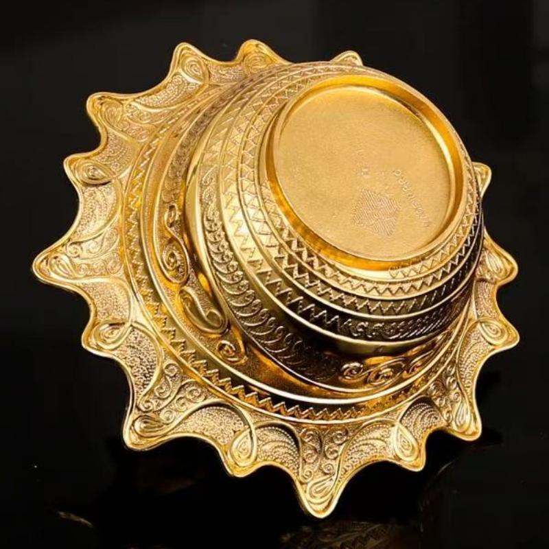 Middle Eastern -Style Fruit Tray,Alloy Engraving Spiral-Patterned Texture Home Cheese Food Plate,Date Palm Disc Table Decoration