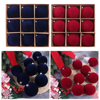 10cm Velvet Christmas Ball Pendant Shatterproof Flocked Christmas Hanging Balls Reusable Xmas Tree Ornaments Home New Year Gifts