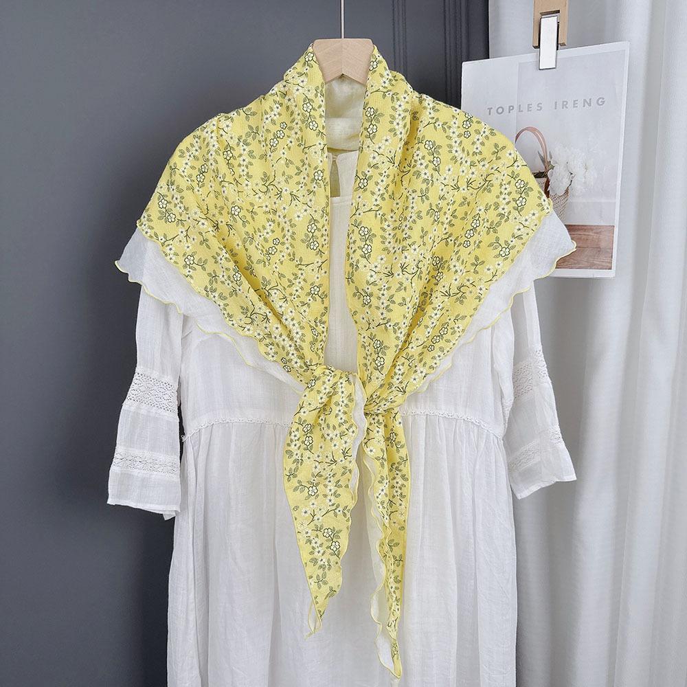 New Double-layer Pure Cotton Large Triangle Scarf Women's Japanese Literary and Flower Air-conditioned Room Shawl Small Floral