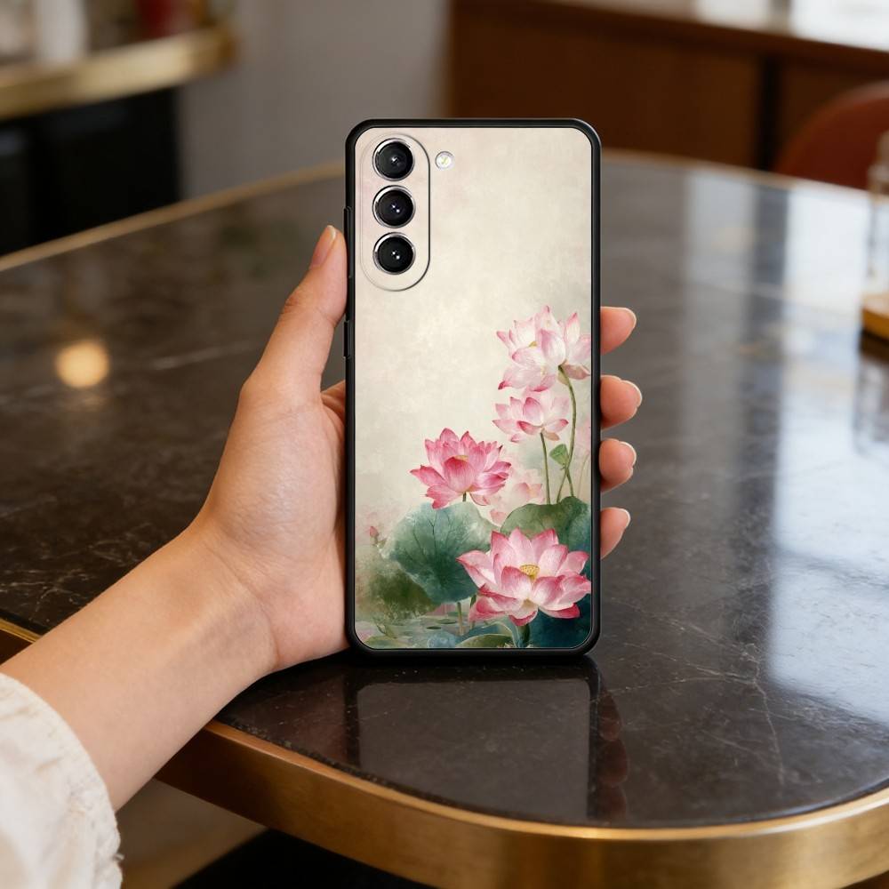 Smaragd Weißer Lotus Handyhülle Für Samsung S25,24,23,22,30,21,10,9,Ultra,Plus,Lite,FE,4,5 G Weiche Schwarze Hülle