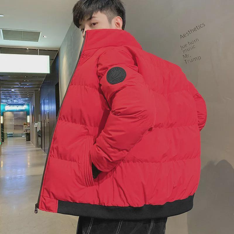 Chaqueta de Invierno para Hombre a la Moda de Algodón Acolchado - Casual Color Sólido con Cuello Alto, Cálida y Gruesa, Estilo Coreano.