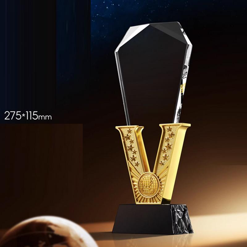 Customized Creative Metal Crystal Trophy, Honor Leaf Medal, Premium Company, Excellent Employee Souvenir, Home Decoration, 1Pc