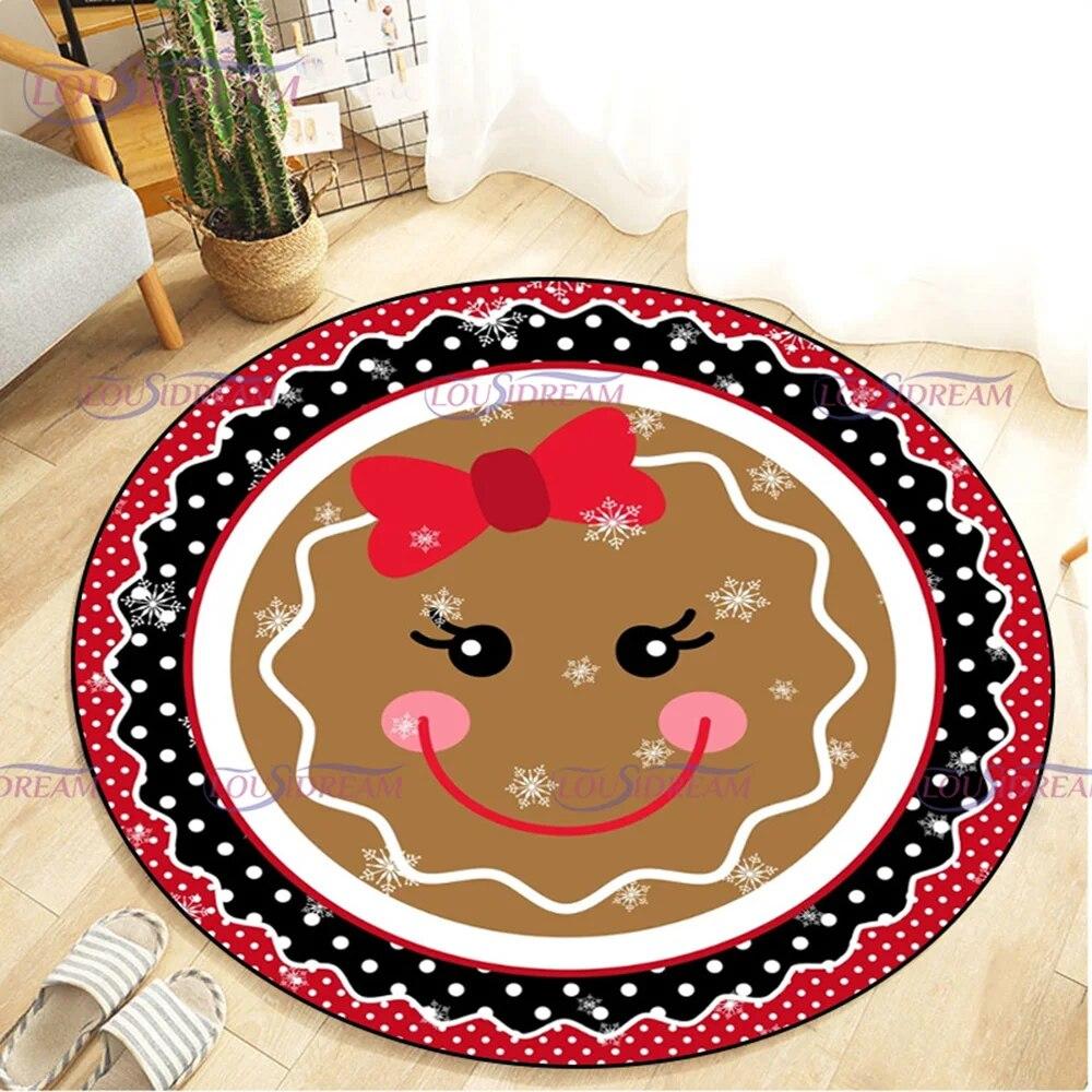 Christmas Snowman Round Carpet Floor Mat Living Room Carpet Kitchen Mat Santa Claus Carpet Picnic Mat Children's Room Decor