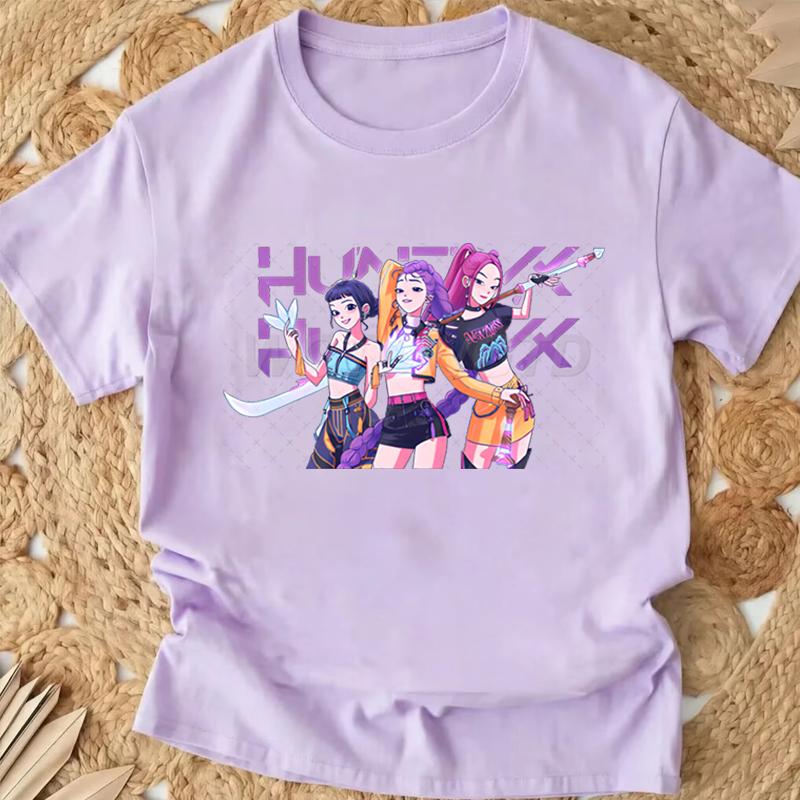 Popular Cartoon Print Women T-Shirt Cartoon Design Casual Harajuku Style T-shirts Girls Round Neck Short Sleeved Top Fans Gifts