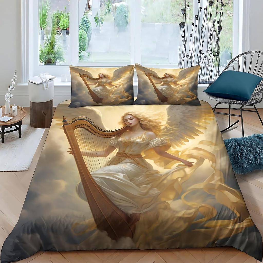Zestaw poszewek na kołdrę Aniołek Dla Dzieci Rozmiar Królewski Bliźniaczy Pokrowce na Kołdrę Lekkie Pióra Wystrój Pokoju 2 Poszewki na Poduszki 1 Poszewka na Kołdrę Bez Wypełnienia