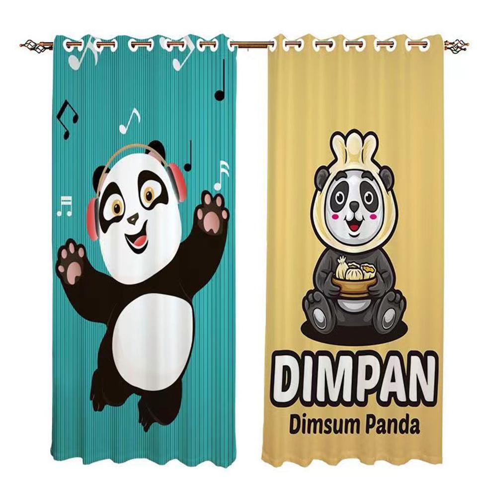 3D Print Crown Cartoon Cute Panda Bamboo Series Green Leaves 2 Pieces Thin Shading Curtain Living Room Bedroom Home Decor Hook