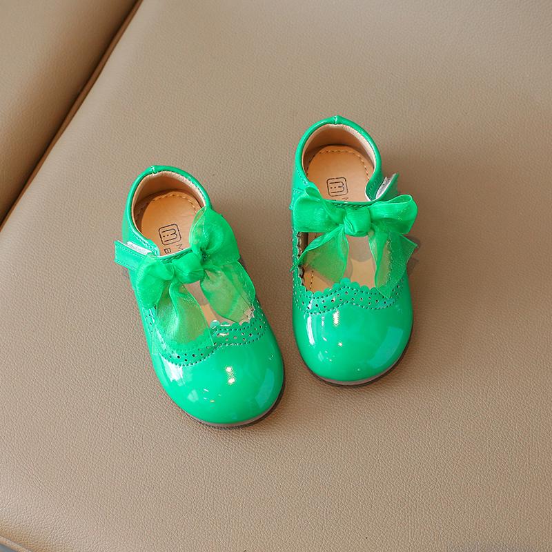 

Girl s Mary Janes Colorful Patent Leather Shallow Solid Color Kids Princess Shoes Autumn Lovely Ribbon Toddler Children shoe 23