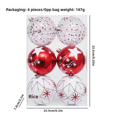 6pcs New Plastics Christmas Ball Pendant Paintings 8cm Xmas Tree Ornament Christmas Supplies Merry Christmas