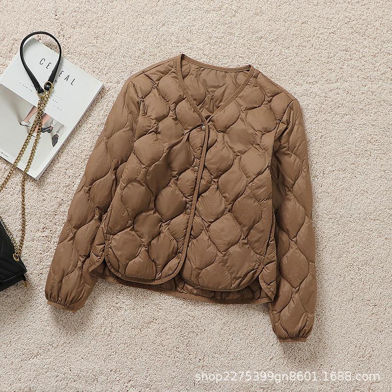 New Liner Long-sleeved Down Jacket Women's Rhombus Thin Inner Cover Large Size White Duck Down Warm Autumn and Winter Coat