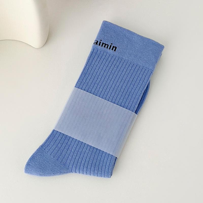 Female Spring and Autumn Macarone Solid Color Anti Pilling Sports Tall Cotton Socks