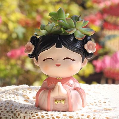 Head Planter Cute Plant Pot Girl Figurine,Desktop Flowerpot Resin Flower for Yard