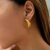 Stainless Steel Moon Shape Stud Earrings for Women Vintage Gold Plated Metal Texture Geometric Statement Jewelry Daily Gifts