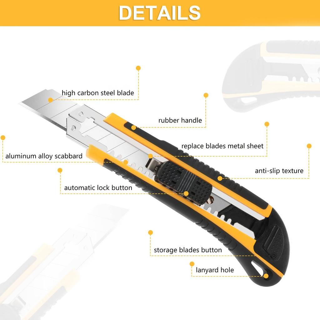 1 Pack Utility Knife Box Cutter Retractable, Blade Storage Design, Extra 2 PCS Snap Off Blades Included, Quick-Change Blades