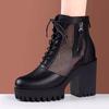 Soft leather mesh boots hollow mesh cool boots year summer breathable high thick heel thick sole Martin short boots