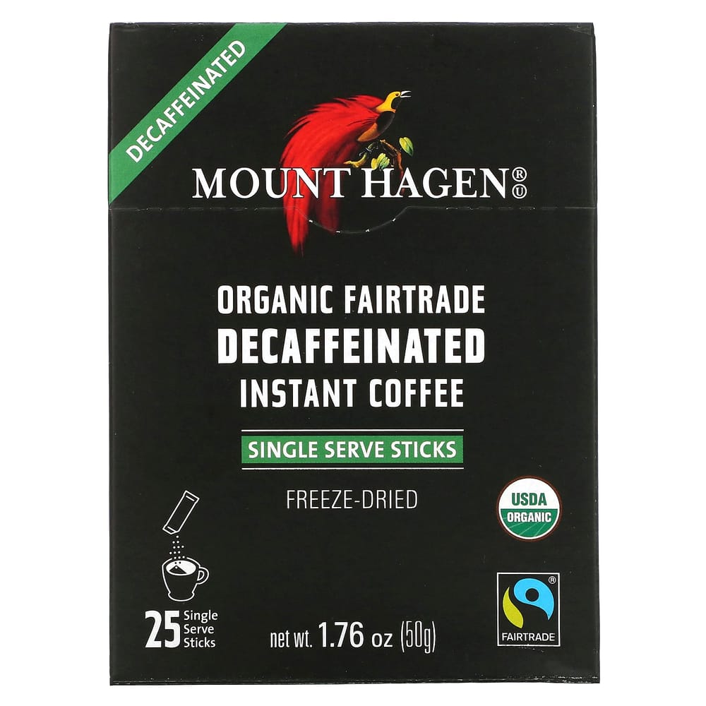 Mount Hagen Fair Trade Decaffeinated Instant Coffee Individual Sticks, 25 Count, 50g (1.76oz)