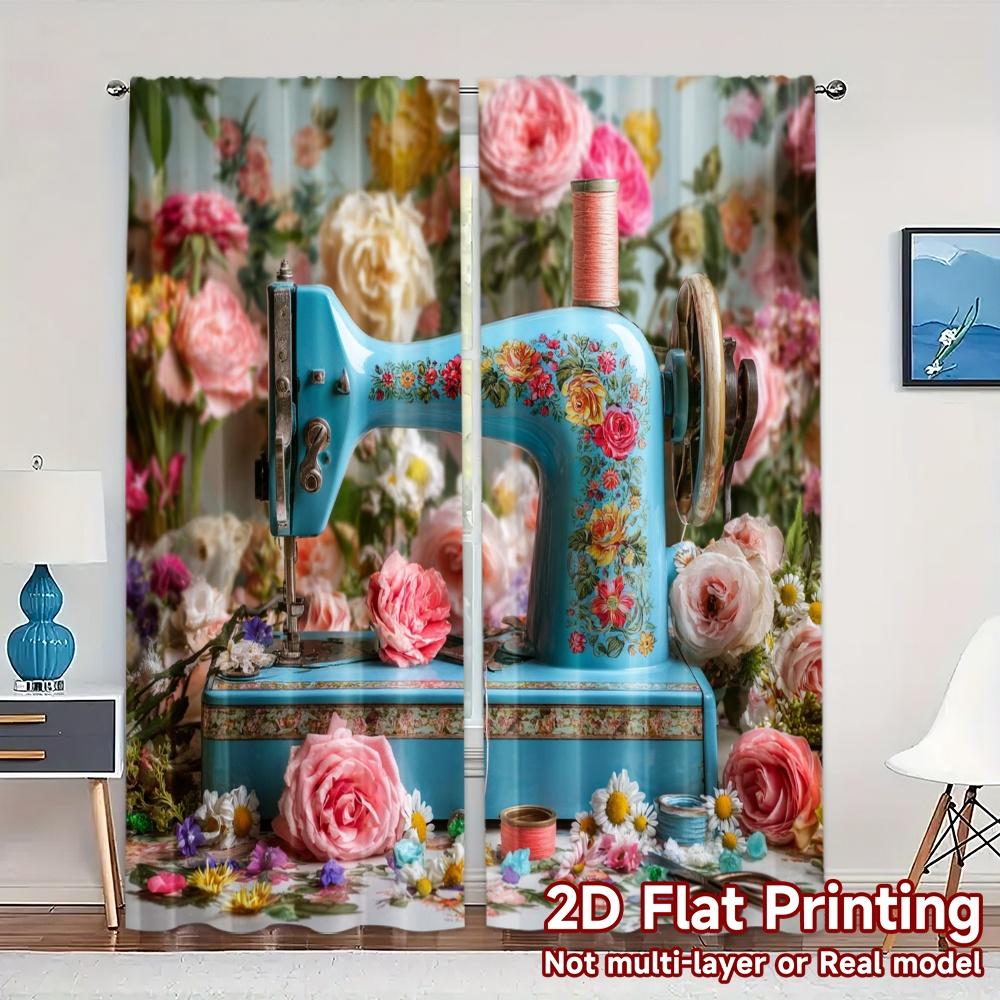 

Set Of 2 Modern Flat Printing Curtains Without Rod Floral Stitch Pattern Durable Polyester Decorations Curtain Made W100*H70(CM)-Hooks&2PCS